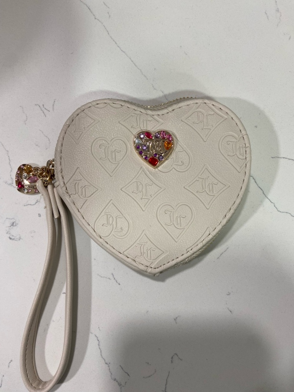 Juicy COUTURE Heart Wristlet Coin Purse with Jeweled Heart Accent